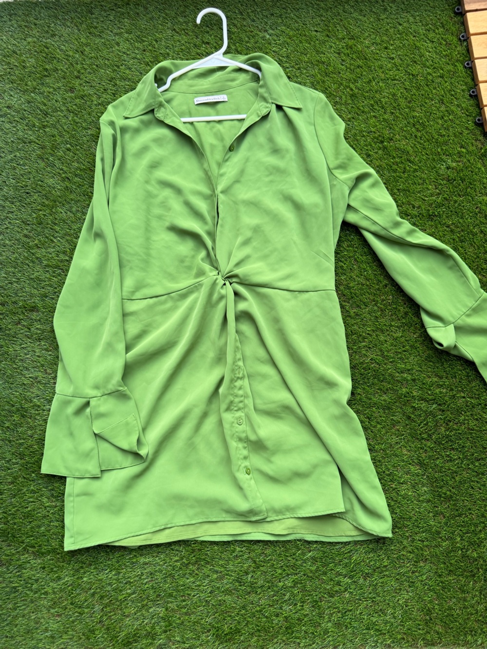 Abercrombie & Fitch Bright Green Twist-Front Mini Shirt Dress